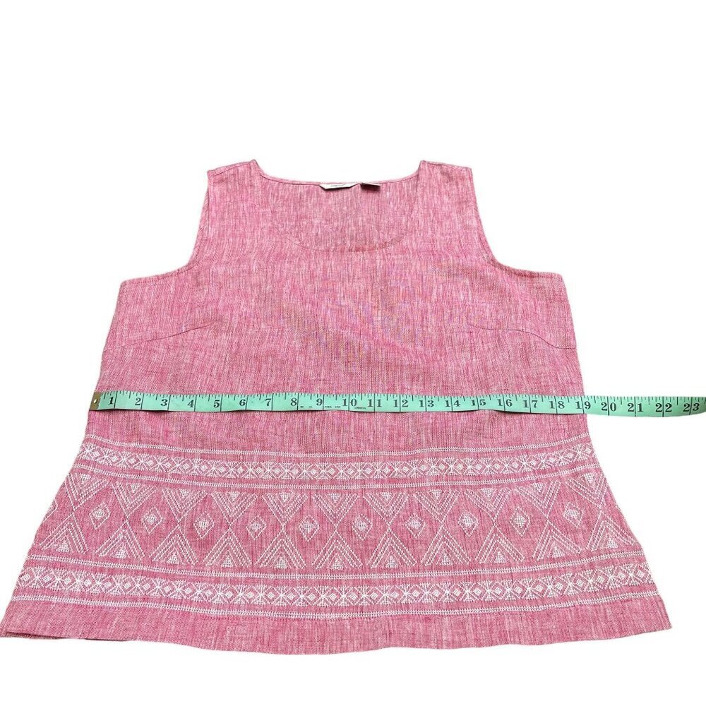 Edward Embroidered Red White Dark Pink Linen Sleeveless Tank Shirt Blouse Size M - Picture 6 of 11